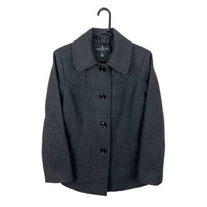 London Fog Women’s Triple Button Pea Coat Wool Exterior Dark Gray Petite Large